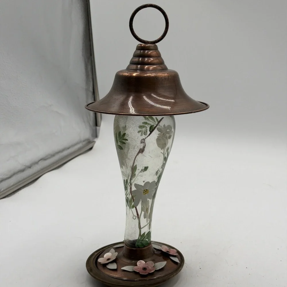 NATIONAL GEOGRAPHIC Outdoor Glass Hand Painted Copper Humming Bird Feeder